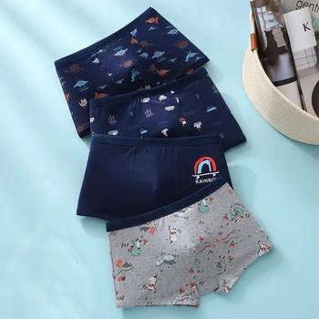 Nya Barnens Underkläder för Barn Bomull Småbarn Baby Shorts Trosor Tecknat Dinosaurie Tryck Kalsonger Teenage Boxare 4pcs/pack