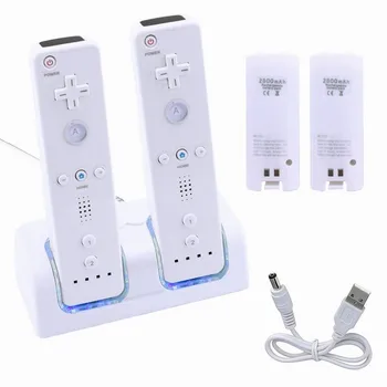 Nya Fjärrkontrollen Dubbel Laddning för Ipod + 2/4 x 2800mAh Batteri Pack Till Nintendo Wii Handkontroll Laddare Med LED-Ljus