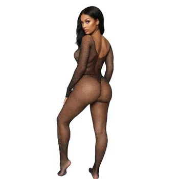 Nya Hot Sexy Black Body Kvinnor Se-Genom Mesh-Bodycon Kroppens Transparent Kropp Femme Utekväll Sommar Fest Bodysuits Lady