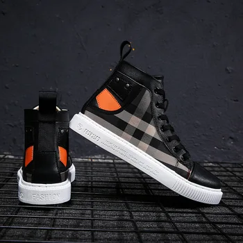 Nya Män Högt Upp Arbetsytan Skor Lace up-Sneakers Casual Skor Snygg Hane Stripe-Design Anti-sladd Skate Skor Anti-sladd
