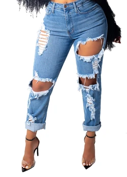 Nya Sexy Mitten av Midjan boyfriend jeans för kvinnor Vintage Denim Byxor Hål Förstörde Penna Byxor, Casual Byxor sommaren slitna Jeans