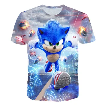 Nya Sommar Pojkar Tecknat Sonic hedgehog t-shirt Blå 3D-Utskrivna Flickor Streetwear Barn Barn Kläder Baby Rolig Tshirt O-Neck