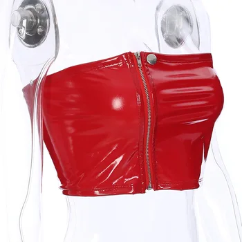 Nya Stil Kvinnor Latex Underkläder Set Rött Läder Corselet Erotiska Dragkedja Läder-Bh PU Strumpeband Set Kvinnor Sexig Kostym