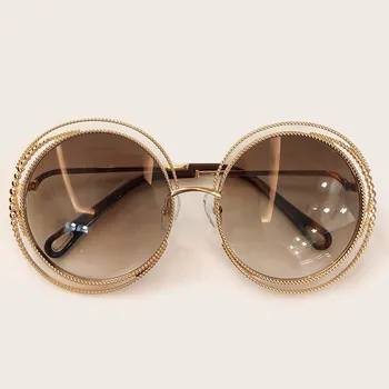 Nya Stil, Runda Solglasögon För Kvinnor Lyxigt Varumärke Designer Stor Metall Ram Solglasögon Kvinnliga Nyanser 2019 Mode Offentlig Glasögon