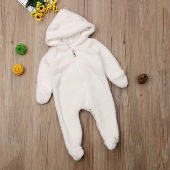 Nyfödda Baby Flicka Pojke Fuzzy Plysch Fleece Overaller Vinter Kläder Maskerade Romper Body Jumpsuit Outfit 0-24M