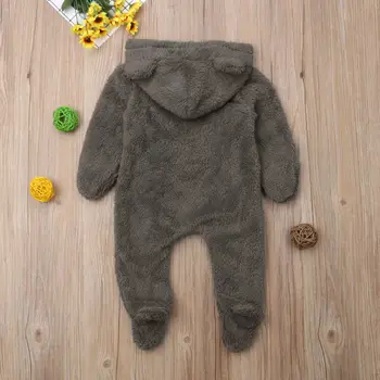 Nyfödda Baby Flicka Pojke Vintern Varma Kläder i Ett stycke Päls Fuzzy Maskerade Sparkdräkter Jumpsuit Outfit 0-24M Kläder Kläder