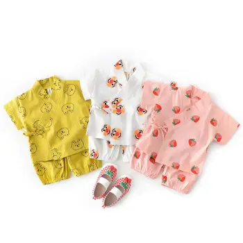 Nyfödda Bomull Japanska Baby kimono Träningsoverall Barn 2st/set byxor toppar+Barn Pojke Flickor Kläder som Barn Spädbarn Kläder