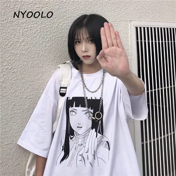 NYOOLO Casual Naruto Hinata Ut Lös kortärmad vit T-shirt wommen kläder Sommaren O-neck tee shirt toppar dropshiping