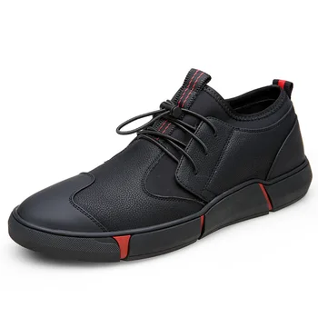 NYTT Varumärke med Hög kvalitet alla Svarta Män casual läder skor Mode för Att hålla sig varm Sneakers mode lägenheter LG-11