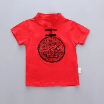 Nytt År Kläder För Baby Boy Flickor Kinesisk Stil Kläder Satt Barnen Tang Passar Tryckt T-Shirt Shorts 2st Uppsättningar Barn Kläder