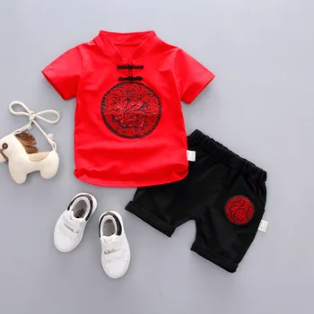 Nytt År Kläder För Baby Boy Flickor Kinesisk Stil Kläder Satt Barnen Tang Passar Tryckt T-Shirt Shorts 2st Uppsättningar Barn Kläder