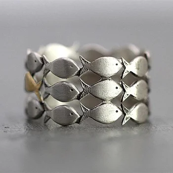 Nätta silverpläterad Djur Fisk Ringar för Kvinnor Kvinnliga bröllopsfest Ring Mode Smycken Present till henne