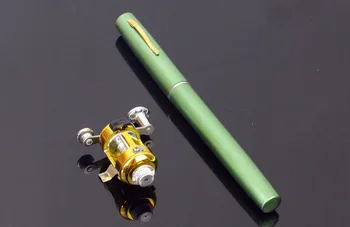 Offentlig Ström Portabla Ficka Teleskopiska Mini Fiskespö Pole Penna Form Vikta River Lake Fiske Spö Med Rulle Hjul