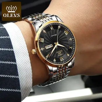 OLEVS Varumärke för Män Mekanisk klocka Schweiz Armbandsur Business Mens Vattentät Stål strap Automatiska Mekaniska Klockor Eller
