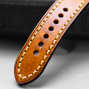 Orange Gult läderarmband 20 22 24 26 MM H-Chef Retro Kalvskinn Klockarmband Förtjockad Adapter för PAM Män Rem