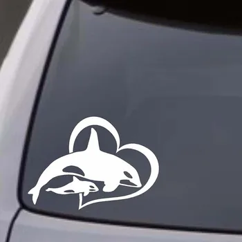 Orca Killer Whale W BABY Vinyl Dekal Klistermärke Bil Fönster Väggen Stötfångare Hjärta Kärlek