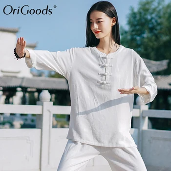 OriGoods Kvinnor Sängkläder Uppsättningar Blus Byxor Kvinnor Qigong, Tai Chi Kläder Kinesisk stil Lös Kvinnor Ställer Toppar, Byxor C259