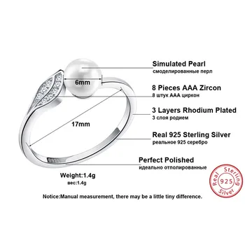 ORSA JUVELER Silver 925 Blad CZ Ringar Tillförlitlig med Stor Simulerade Pärla och Sterling Silver Smycken för Kvinnor SR16