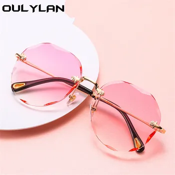 Oulylan Garnityr Solglasögon för Kvinnor Chic Lutning solglasögon Nyanser Damer Vintage Framless Glasögon UV400