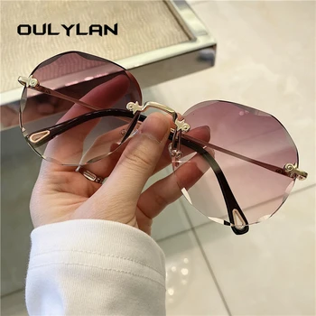 Oulylan Garnityr Solglasögon för Kvinnor Chic Lutning solglasögon Nyanser Damer Vintage Framless Glasögon UV400