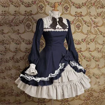 Palace vintage sweet lolita klänning med hög krage flare ärm bowknot lace viktoriansk klänning kawaii tjej gothic lolita op loli cos