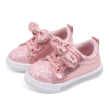Paljett Casual Skor Flickor 2020 Våren Barn Mode Sneakers Strass Läder Skor Baby-Guld Silver