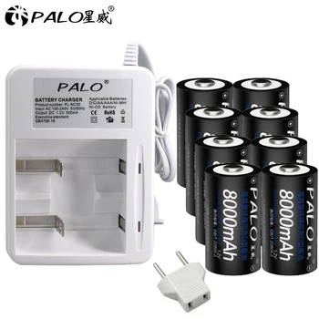 PALO 8st 8000mAh D rechargerable batterier + NC35 snabb laddning intelligent batteriladdare för AA och AAA-2A 3A C D NI-MH laddningsbara NI-CD