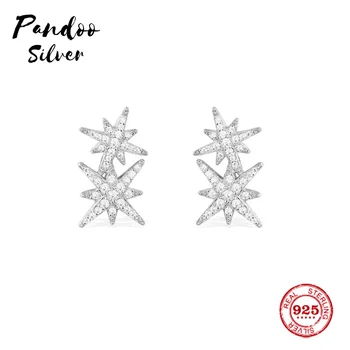 Pandoo Mode Charm I Sterling Silver På En Ursprunglig 1:1-Kopia,Silver Dubbel Meteoriter Örhängen Lyxiga Smycken Eller För Kvinnor