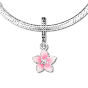 Passar för Pandora Charm Armband Magnolia Blomma Pärlor med Blek Cerise Emalj 925 Sterling Silver Smycken Fri Frakt