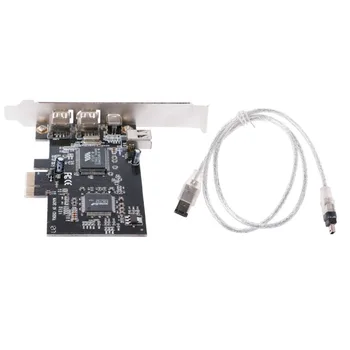 PCI-e 1X IEEE 1394A-4 Port(3+1) Firewire-Kort Adapter 6-4 Pin-Kabel För Stationära PC