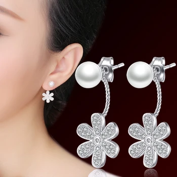 Pearl silver stud örhänge anti-allergisk 925 rent silver örhängen accessoarer kort nackbygel stud örhänge elegant kvinna