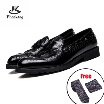 Phenkang mens läder skor av äkta läder oxford skor för män lyx klänning skor slipon bröllop skor läder brogues 2020