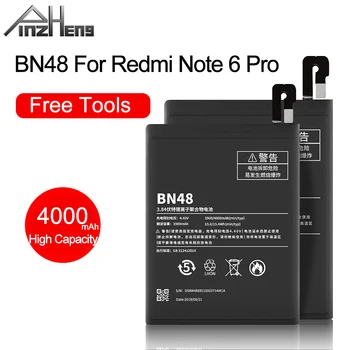PINZHENG BN48 Batteri på 4000mAh För Xiaomi Redmi Not 6 Pro Batteri av Hög Kvalitet Ersätter BN48 Bateria Med Gratis Verktyg