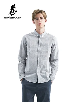 Pioneer Camp Smart Casual-Män-Tröja Lång Ärm Broderi-Shirts Män Fast Bomull Skjorta Manliga Varumärke Kläder ACC901573