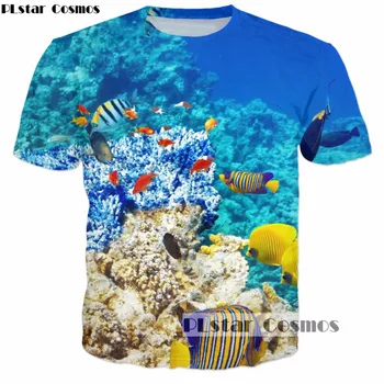 PLstar Kosmos Drop shipping 2017 sommaren nya Mode Marina 3d t-shirt Söt fisk/Coral ut Män Kvinnor T-shirts Harajuku toppar