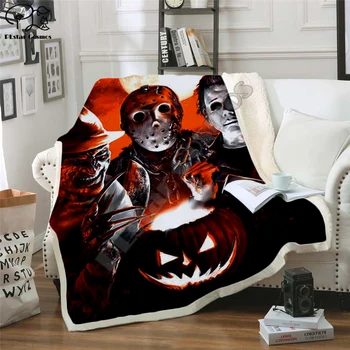 Plstar Kosmos Halloween skräck film Scream Team Zombie brid Filt 3D-print Sherpa Filt på Sängen hemtextil stil-1
