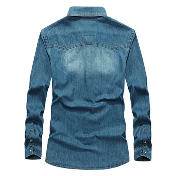 Plus-Storlek 4XL Avslappnad Denim Shirt Män långärmad Märke Kläder för Män 2020 Våren Hösten Jeans Skjortor för Män