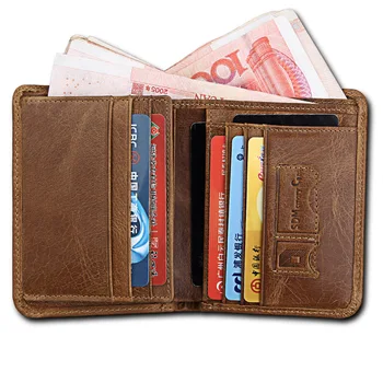 Plånbok för män av Retro Plånbok för Män rfid Äkta Läder carteira masculina couro portfel meski Väska matchande presentförpackning