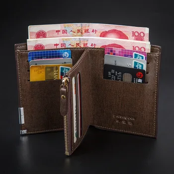 Plånbok för män naturliga läder plånböcker kort knurling läder manliga plånbok Retro liten dragkedja Tre gånger smal man i en väska bayan cuzda