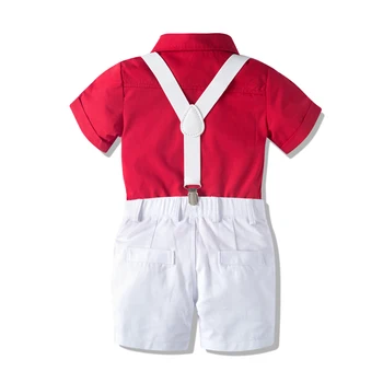 Pojkar Formella Kläder Barn Barn Kläder Röd Tröja + Vita Shorts med Vitt Bälte Mode Baby Boy Fest Passar