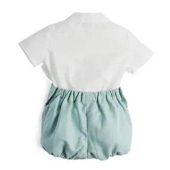 Pojkar Spanska Boutique Kläder Som 2021 Pojke Sommar Kläder Passar Spädbarn Bomull Tröja + Byxor Med Hängslen Baby Birthday Party Outfit