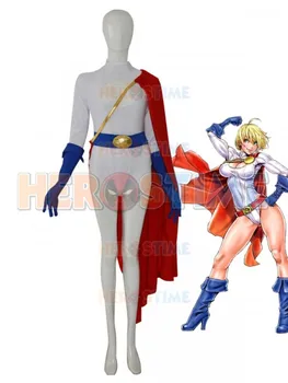 Powergirl Superhjälte Kostym Spandex Kvinna Cosplay Kostym för Halloween Girl Zentai Body Het Försäljning Kundanpassad