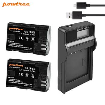 Powtree LP-LP-E6 E6 2800mAh 7,2 V Batteri + USB-LCD-Laddare För Canon EOS 5D4 5D3 60D 6D 7D 70 D 80D 5DSR Kamera