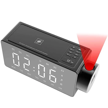 Projektion Väckarklocka Bluetooth-Högtalare Med Trådlös Laddning Diy Ringsignal,Ett Klick Snooze -, Bluetooth-Samtal Högtalare,Fm-Radio Au