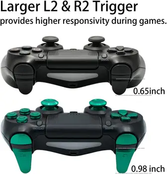 PS4 Smal/ PS4 Pro Gen 2 Controller, Aluminium Metal Thumbsticks Analog Grepp & Bullet Knappar & D-pad & L1 L2 R1 R2 Utlösa Grön