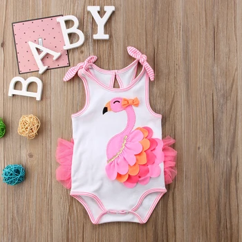 Pudcoco OSS Stock Nyfödda Baby Girl Romper Kläder Flamingo Blomma Båge Romper Jumpsuit Kläder Badkläder Kläder