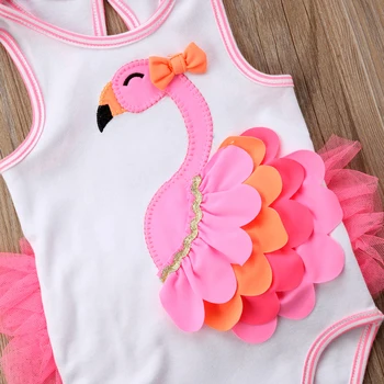 Pudcoco OSS Stock Nyfödda Baby Girl Romper Kläder Flamingo Blomma Båge Romper Jumpsuit Kläder Badkläder Kläder