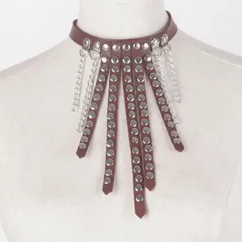 Punk Gothic Rock Halsband Kedja Choker Krage Mode för Kvinnor Damer 3colors Handgjorda Läder Smycken