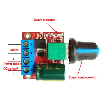 PWM-DC-Motor Speed Controller Led Steglös Dimmer med Switch Funktion Fläkt 5V6V12V24V5A