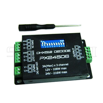 PX24506 DC12V-24V DMX512 3CH-Dekoder Driver RGB Förstärkare Controller För 5050 3528 RGB LED Strip Lampa
